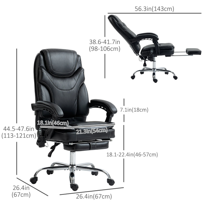 Aosom Vinsetto 6 Point Vibration Massage office Chair, Pu Leather Heated Reclining Computer Chair with Footrest in Black