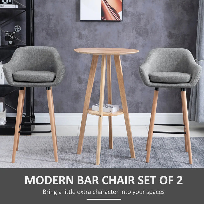 Aosom Homcom Modern Bar Stools Set of 2, 31.5" Barstools with Linen Fabric and Solid Wood Legs, Backrest and Footrest, Dining Room Kitchen Count in Grey