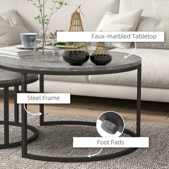 Aosom Homcom Modern Coffee Table Set of 2, Nesting Side Tables W/ Metal Base For Living Room Bedroom offic in Grey