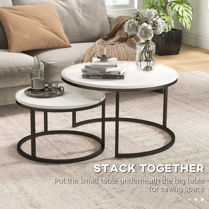 Aosom Homcom Modern Coffee Table Set of 2, Nesting Side Tables W/ Metal Base For Living Room Bedroom offic in White