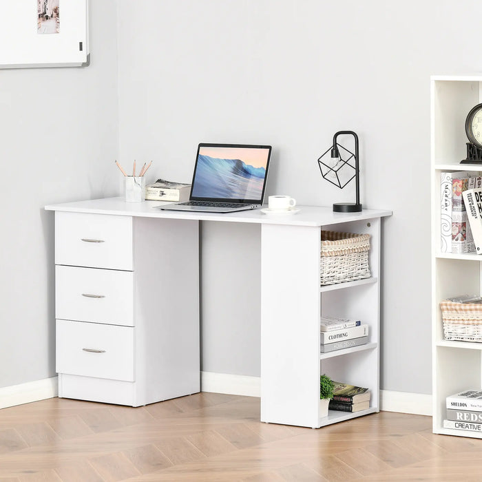 Aosom Homcom Computer Writing Desk Study Table Student Workstation W/ 3 Shelf & 3 Storage Drawers Home office Furnitur in White