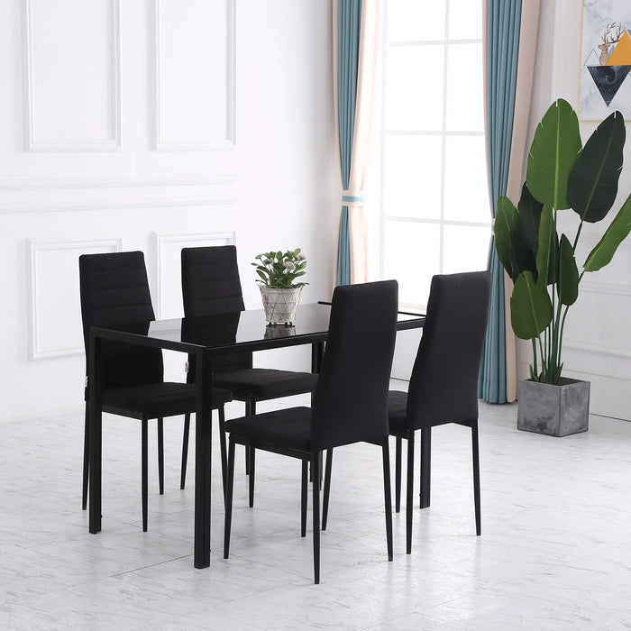 Aosom Homcom High Back Dining Chairs, Modern Upholstered Pu Leather Accent Chairs with Metal Legs For Kitchen, Set of 4 in Black