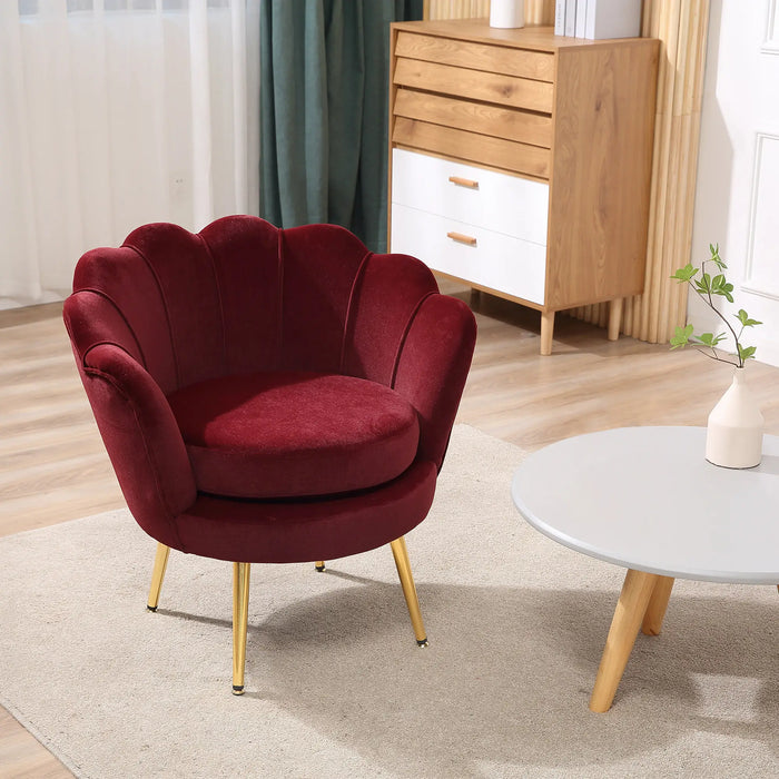 Aosom Homcom Modern Accent Chair, Velvet-Touch Fabric Leisure Club Chair with Gold Metal Legs For Bedroom, Dark Gr in Wine Red, Gold