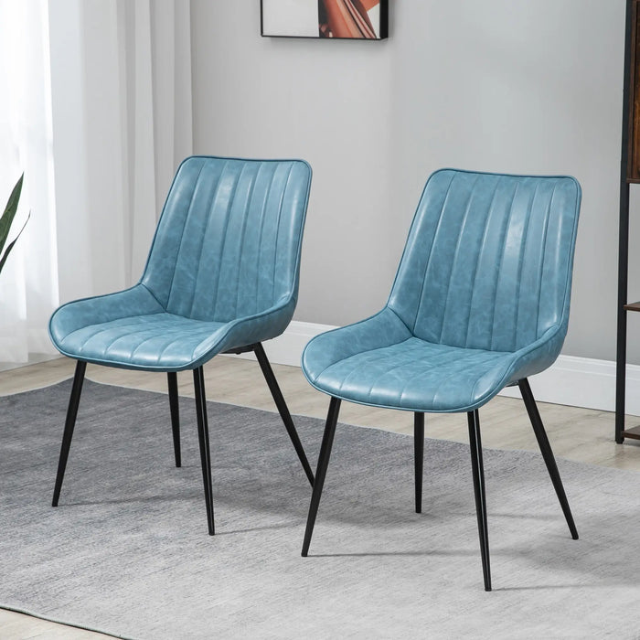 Aosom Homcom Dining Chairs Set of 2, Pu Upholstered Kitchen Chairs with Metal Legs For Dining Room, Living Room, Bedroom in Blue