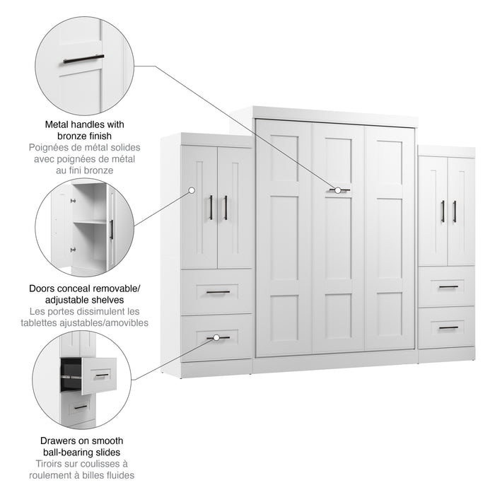 Modubox Edge 116W Queen Murphy Bed and Wardrobes (115W) in White