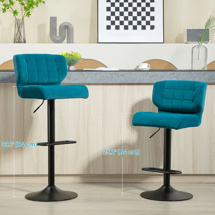 Aosom Homcom Swivel Pu Leather Barstools Set of 2 Adjustable Bar Stools with Footrest Back For Kitchen Counter Dining Room in Blue