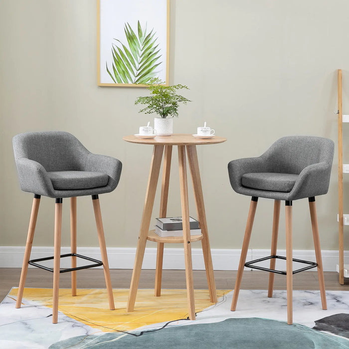 Aosom Homcom Modern Bar Stools Set of 2, 31.5" Barstools with Linen Fabric and Solid Wood Legs, Backrest and Footrest, Dining Room Kitchen Count in Grey