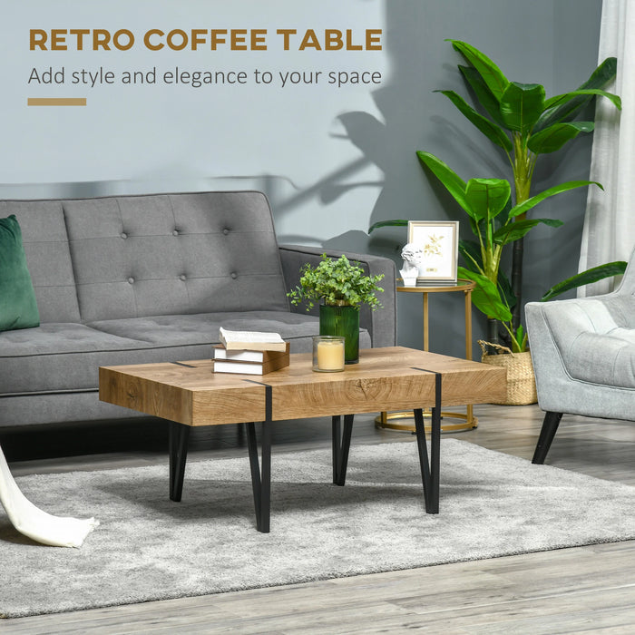 Aosom Homcom Rustic Coffee Table, Rectangle Nature Cocktail Table with Steel Hairpin Legs For Living Room