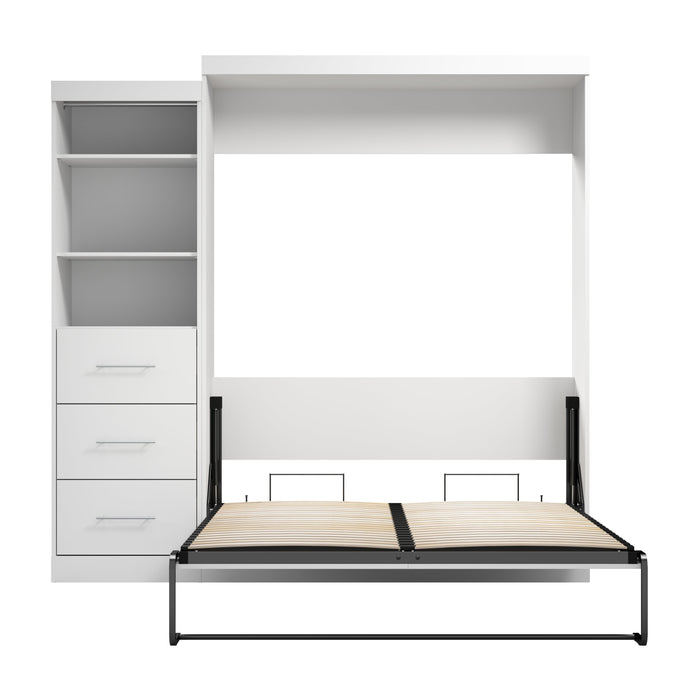 Modubox Nebula Queen Murphy Bed and Closet Organizer with Drawers (90W) in White