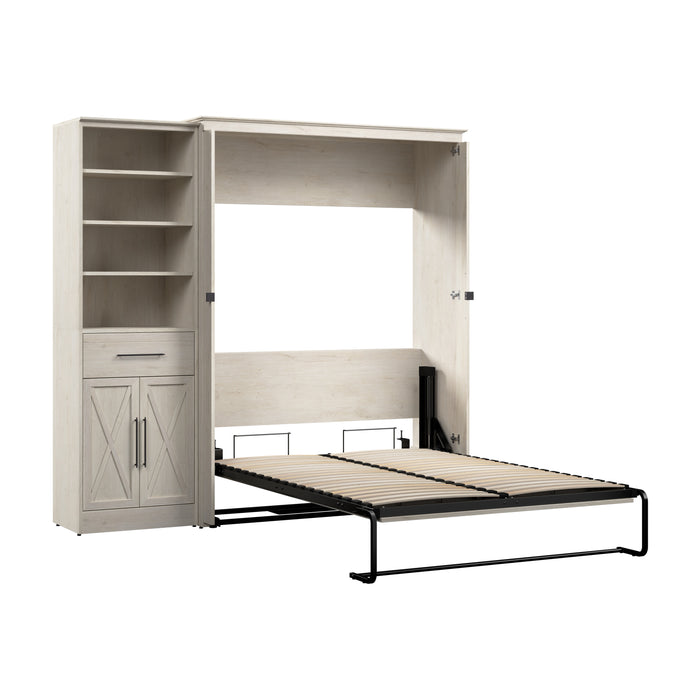 Modubox Key West 87W Full Murphy Bed and Closet Organizer with Drawer and Doors (88W) in Linen White Oak