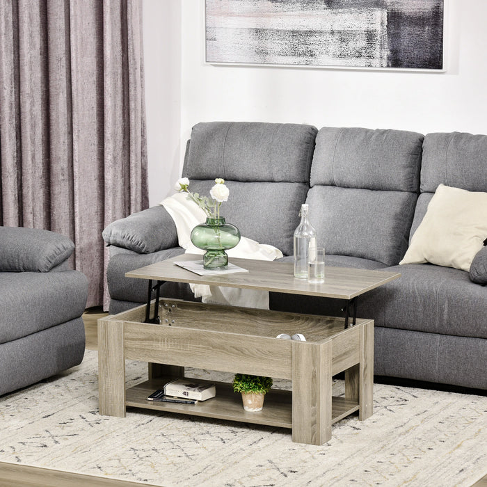 Aosom Homcom Lift Top Coffee Table with Hidden Storage Compartment and Open Shelf, Centre Table For Living Room in Grey