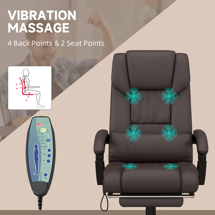 Aosom Vinsetto 6-Point Vibration Massage Chair in Height Adjustable Reclining Computer Chair with Retractable Footrest in Brown