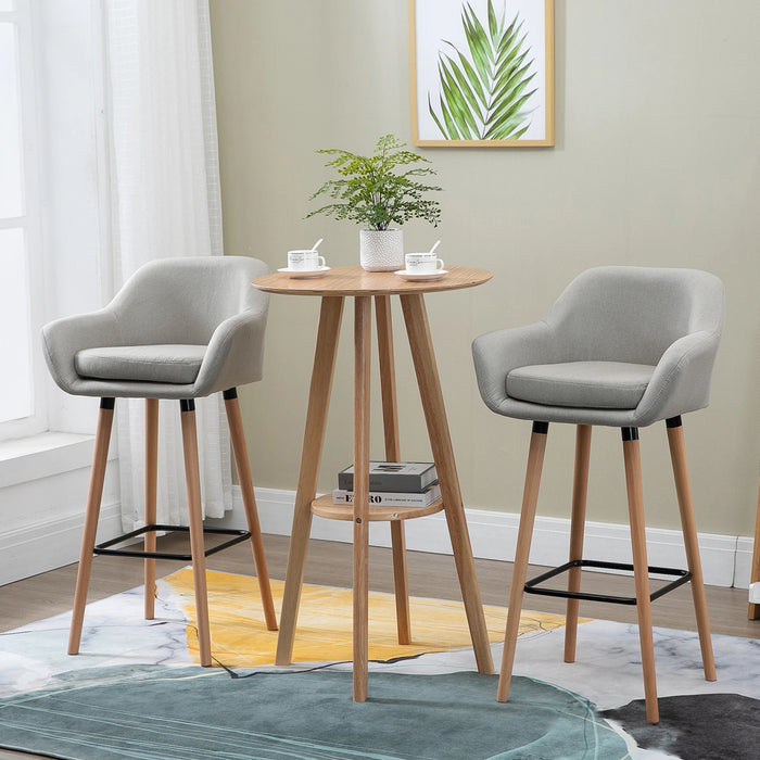 Aosom Homcom Modern Bar Stools Set of 2, 31.5" Barstools with Linen Fabric and Solid Wood Legs, Backrest and Footrest, Dining Room Kitchen Counter in Beige