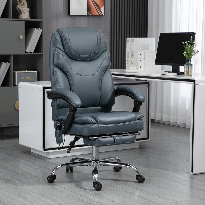 Aosom Vinsetto 6 Point Vibration Massage office Chair, Pu Leather Heated Reclining Computer Chair with Footrest in Grey