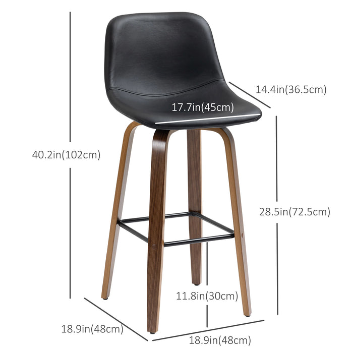 Aosom Homcom Bar Height Bar Stools Set of 2, Mid-Back Bar Chairs with Pu Leather Upholstery and Solid Wood Legs For Kitchen in Black