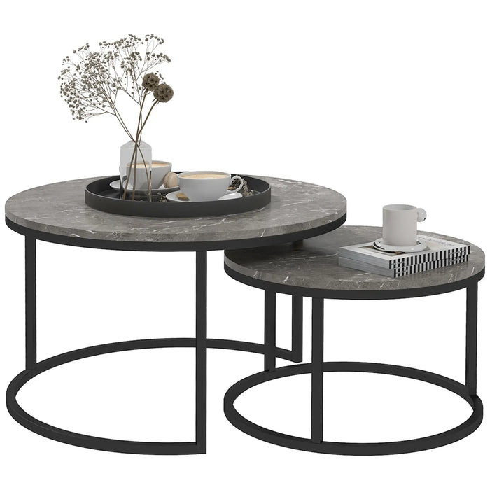 Aosom Homcom Modern Coffee Table Set of 2, Nesting Side Tables W/ Metal Base For Living Room Bedroom offic in Grey