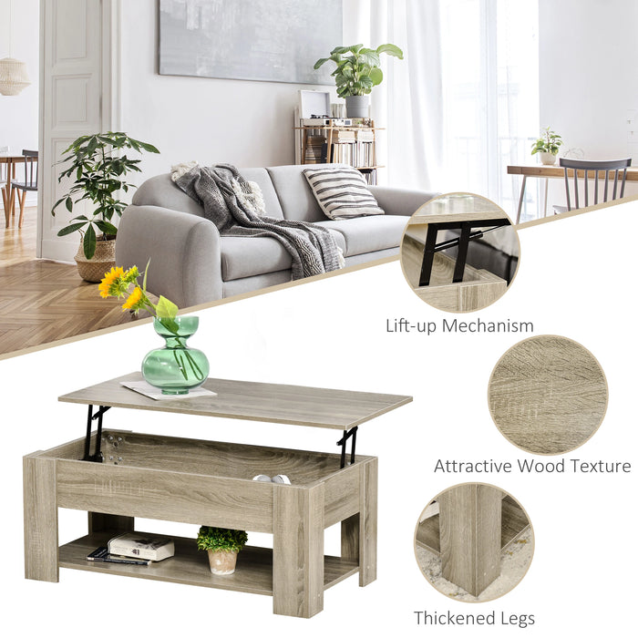 Aosom Homcom Lift Top Coffee Table with Hidden Storage Compartment and Open Shelf, Centre Table For Living Room in Grey