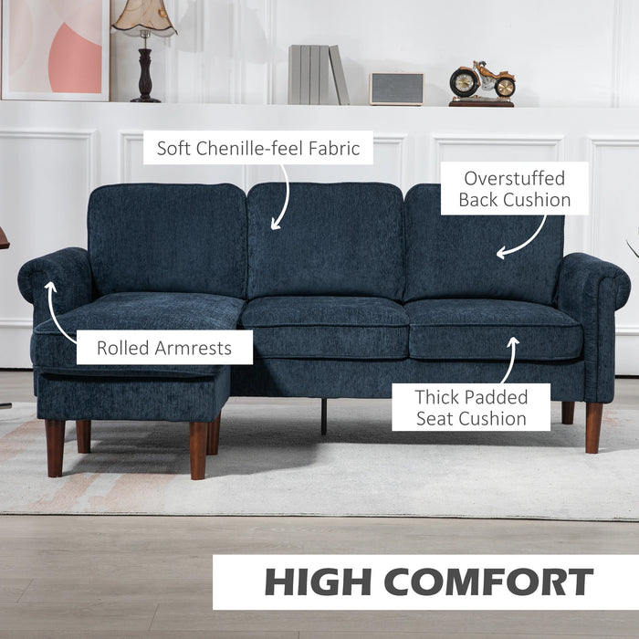 Aosom Homcom L Shape Sofa, Modern Sectional Couch with Reversible Chaise Lounge, Wooden Legs, Corner Sofa For Living Room, Grey in Dark Blue, Brown