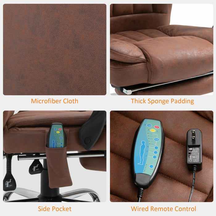 Aosom Vinsetto office Chair 6-Point Vibration Massage Chair Micro Fibre Recliner with Retractable Footrest in Brown