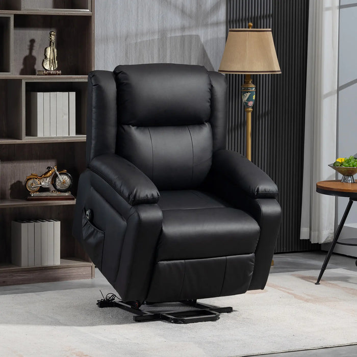 Aosom Homcom Lift Chair For Seniors, Pu Leather Upholstered Electric Recliner Chair with Remote, Side Pockets, Quick Assembly in Black