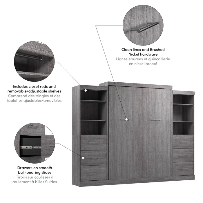 Modubox Nebula Queen Murphy Bed and 2 Closet Organizers with Drawers (115W) in Bark Grey