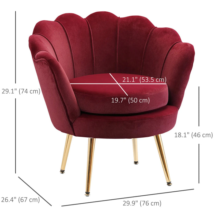 Aosom Homcom Modern Accent Chair, Velvet-Touch Fabric Leisure Club Chair with Gold Metal Legs For Bedroom, Dark Gr in Wine Red, Gold