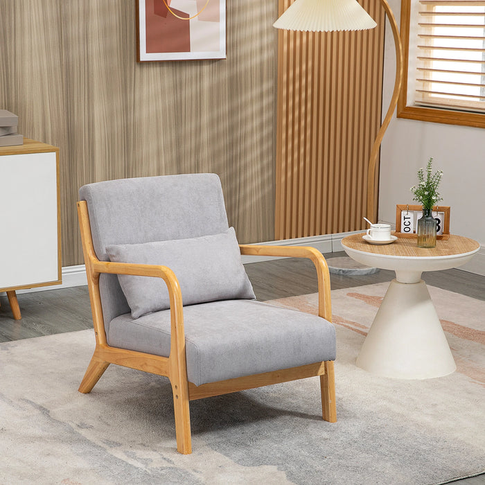 Aosom Homcom Fabric Lounge Chair, Velvet Armchair, Retro Accent Chair with Wood Legs and Thick Padding For Bedroom in Grey