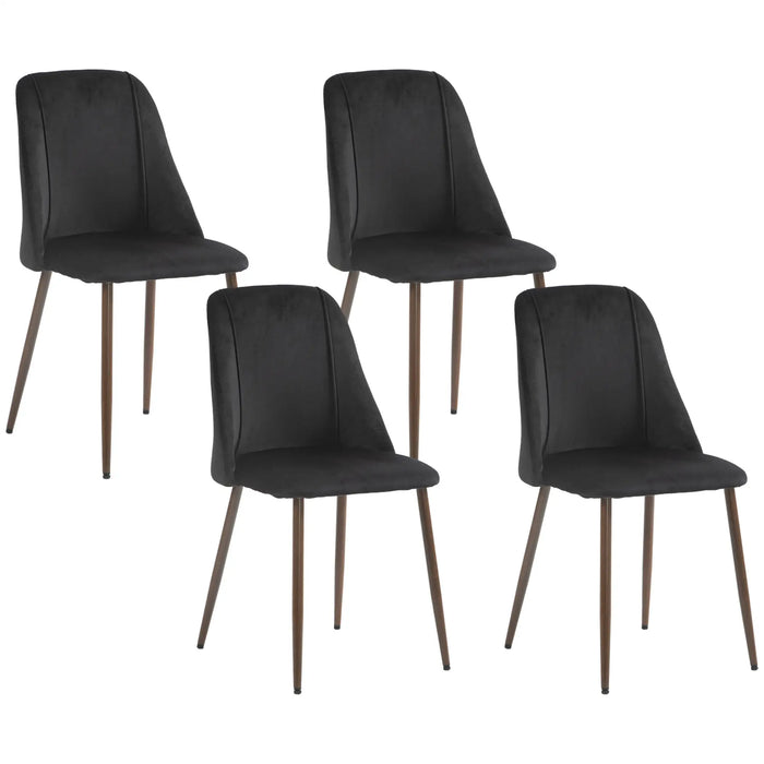 Aosom Homcom Upholstered Dining Chairs Set of 4, Velvet Accent Chair with Back and Wood-Grain Steel Leg For Kitchen in Black