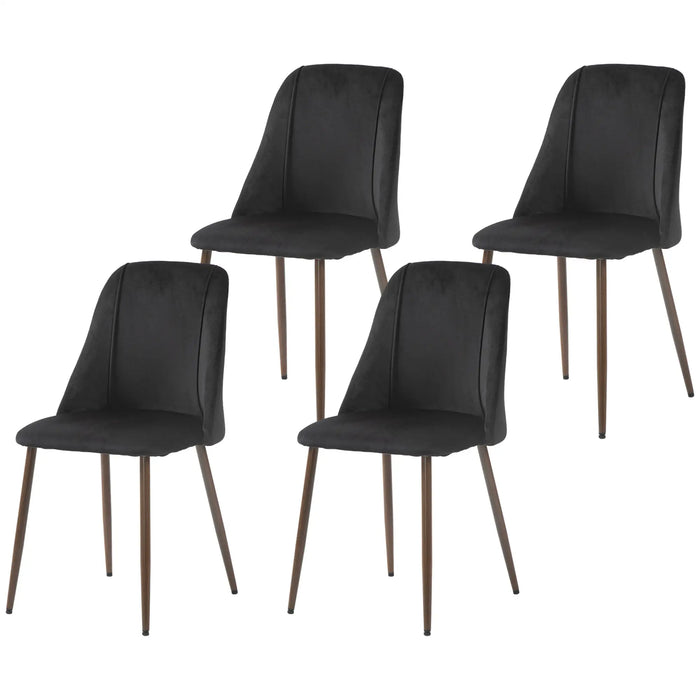 Aosom Homcom Upholstered Dining Chairs Set of 4, Velvet Accent Chair with Back and Wood-Grain Steel Leg For Kitchen in Black