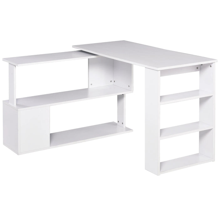 Aosom Homcom L Shaped Desk, 360° Rotating Corner Desk, Computer Writing Table Workstation with Storage Shelf For Home offic in White