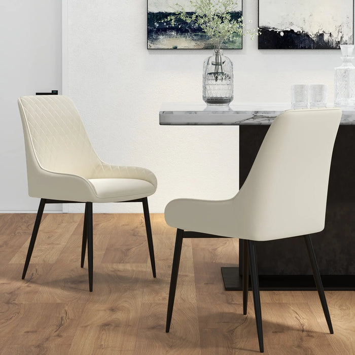 Aosom Homcom Modern Dining Chairs Set of 2, Pu Leather Kitchen Chairs with Metal Legs For Dining Room, Living Roo in Cream White