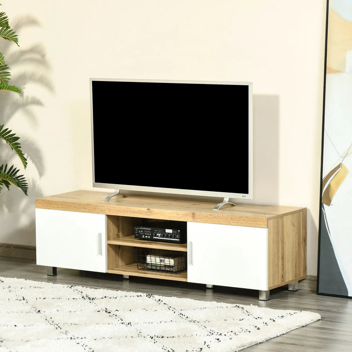 Aosom Homcom Modern Tv Stand For Tvs Up To 63 inches, Tv Cabinet with Storage Shelves and Cable Holes For Living Room Bedroom, Oak and White