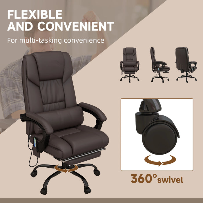 Aosom Vinsetto 6-Point Vibration Massage Chair in Height Adjustable Reclining Computer Chair with Retractable Footrest in Brown