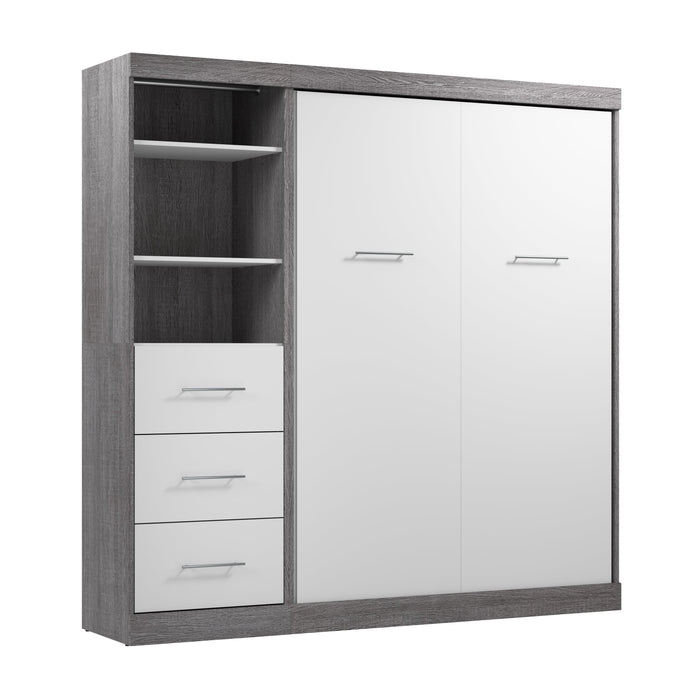 Modubox Nebula Full Murphy Bed and Closet Organizer with Drawers (84W) in Bark Grey & White