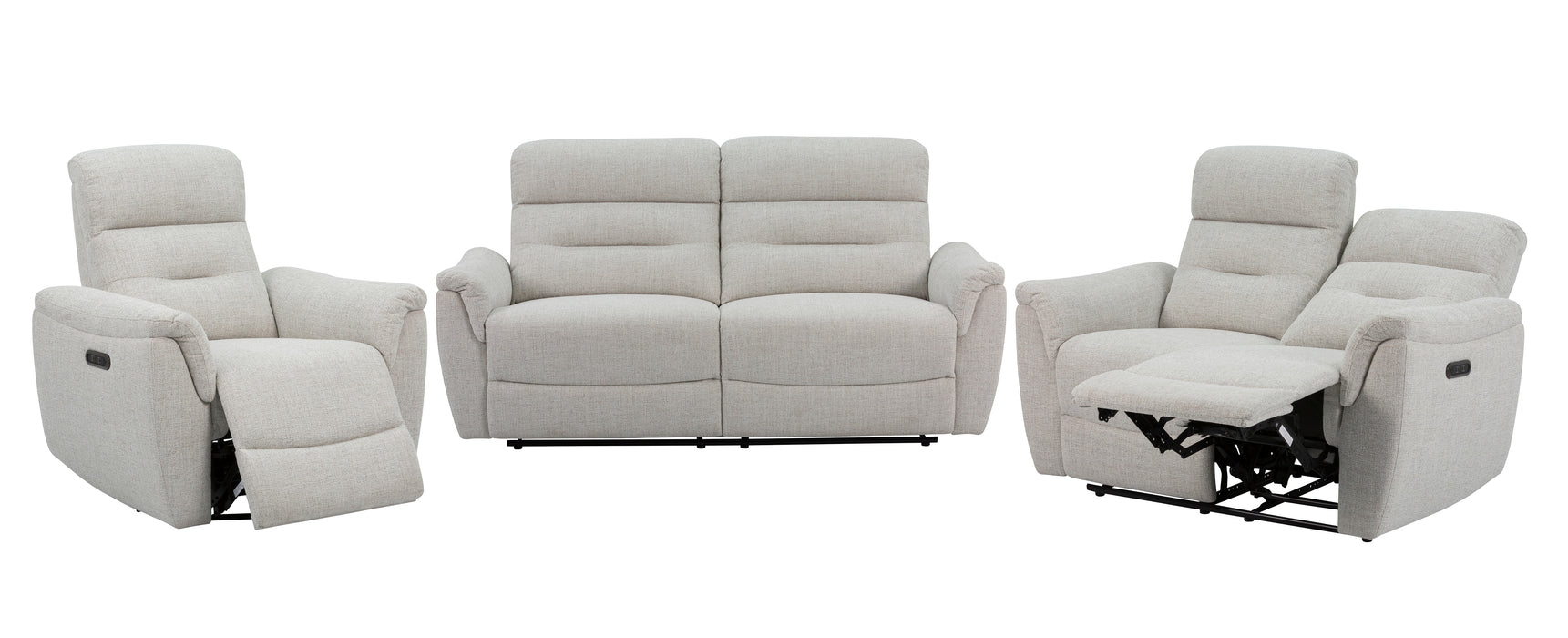 Cain 3 Piece Power Reclining Sofa, Loveseat and Chair Set in Weave Fabric - Available in 2 Colours