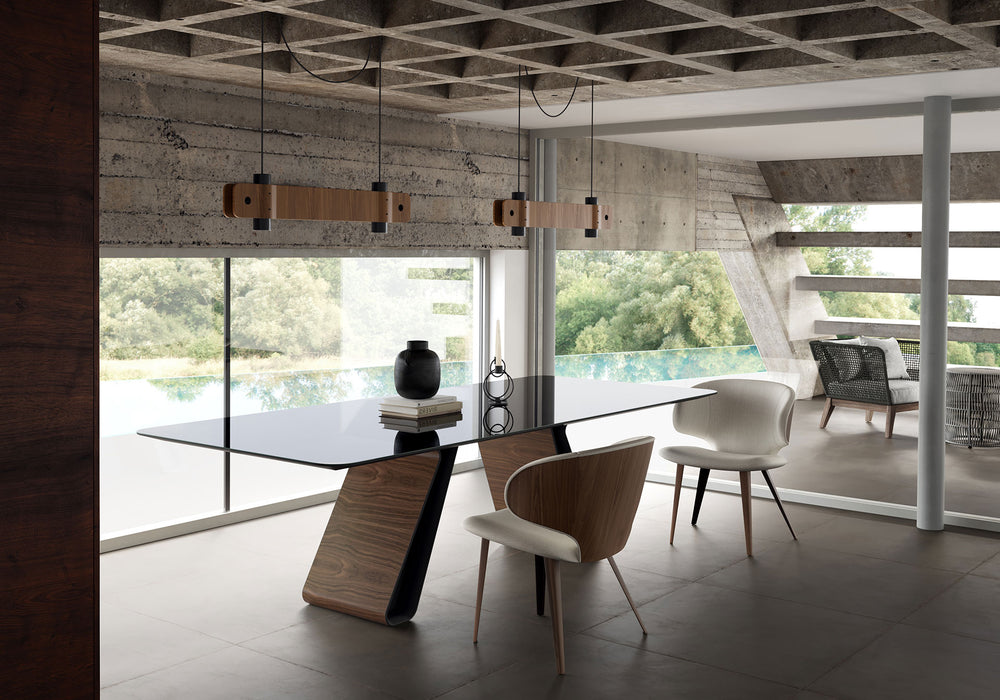 Modloft Wembley Dining Table in Graphite Glass and Walnut