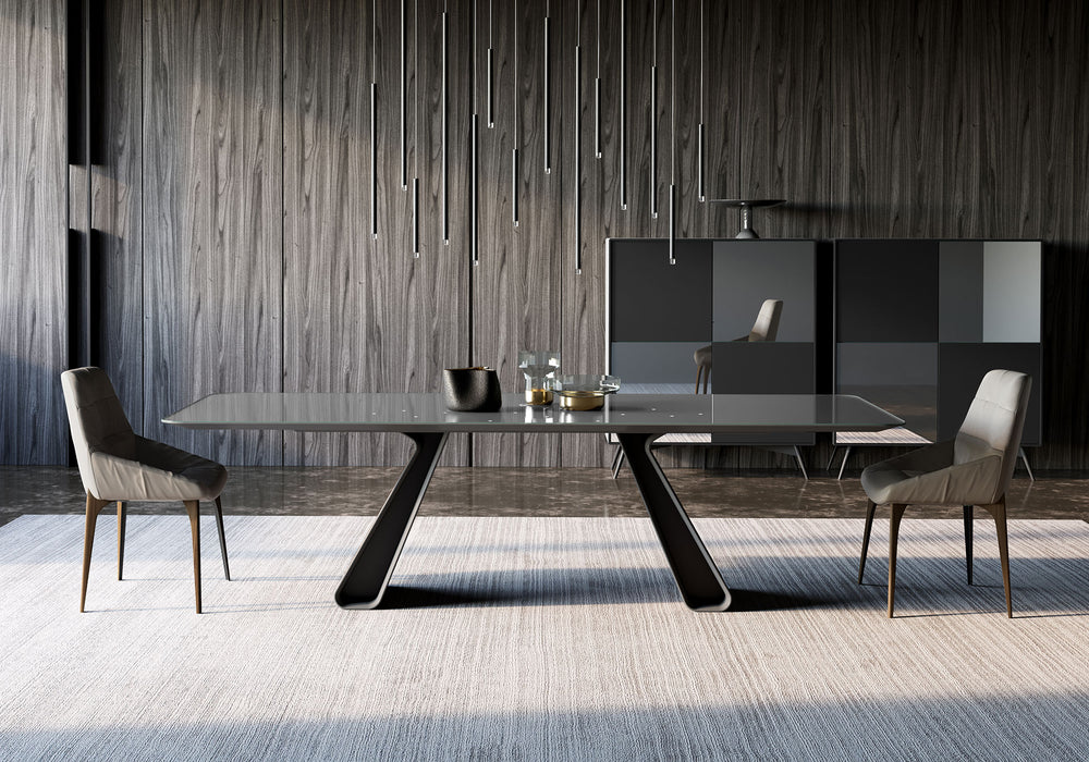 Modloft Wembley Dining Table in Graphite Glass and Walnut