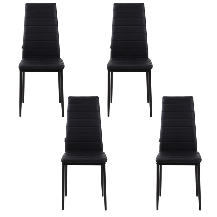 Aosom Homcom High Back Dining Chairs, Modern Upholstered Pu Leather Accent Chairs with Metal Legs For Kitchen, Set of 4 in Black