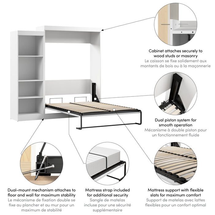 Modubox Edge Full Murphy Bed with Closet Organizer (85W) in White