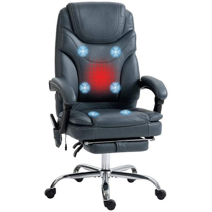 Aosom Vinsetto 6 Point Vibration Massage office Chair, Pu Leather Heated Reclining Computer Chair with Footrest in Grey