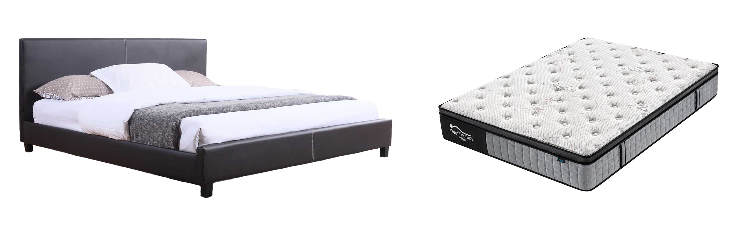 Mirabel Espresso Faux Leather Platform Bed with Mattress - Available in 3 Sizes