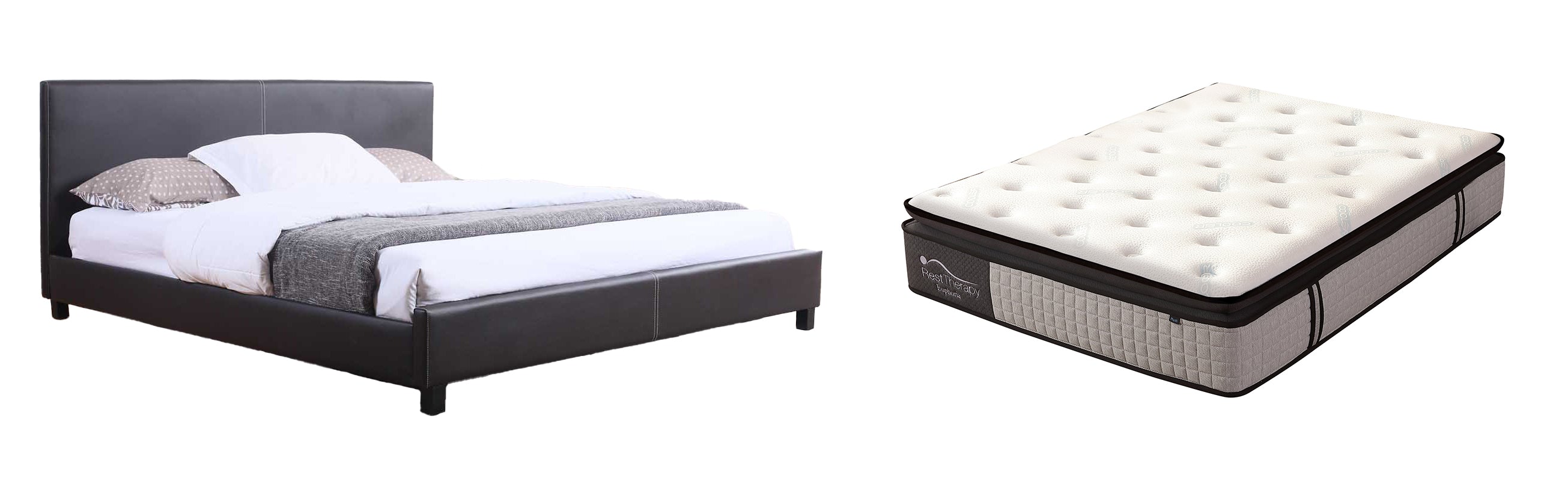 Mirabel Espresso Faux Leather Platform Bed with Mattress - Available in 3 Sizes