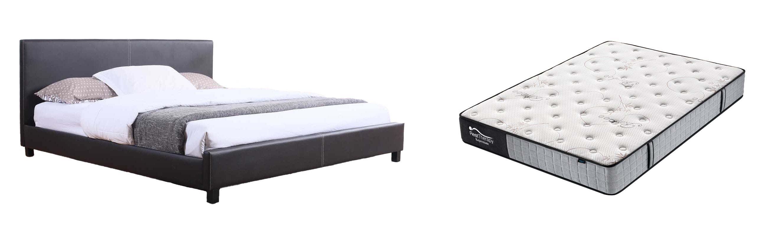 Mirabel Espresso Faux Leather Platform Bed with Mattress - Available in 3 Sizes