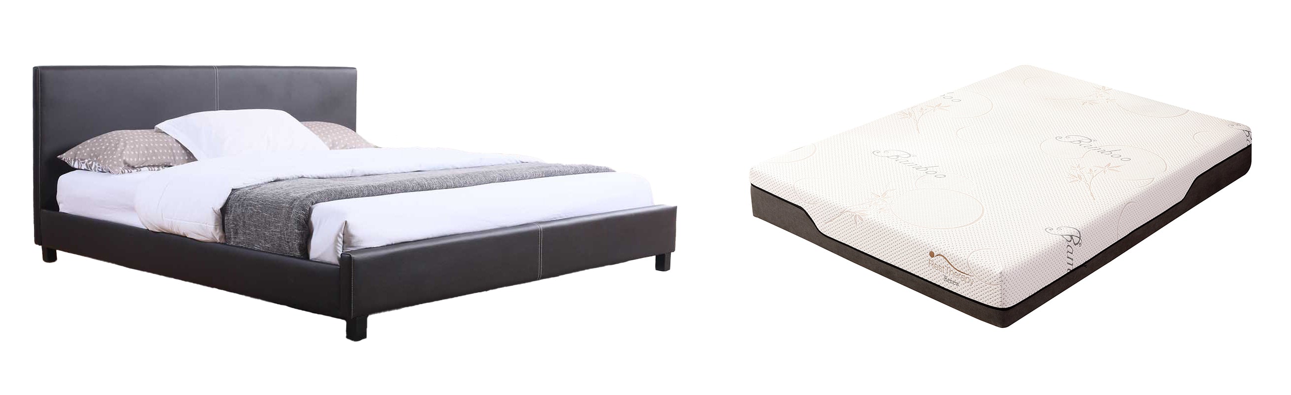 Mirabel Espresso Faux Leather Platform Bed with Mattress - Available in 3 Sizes