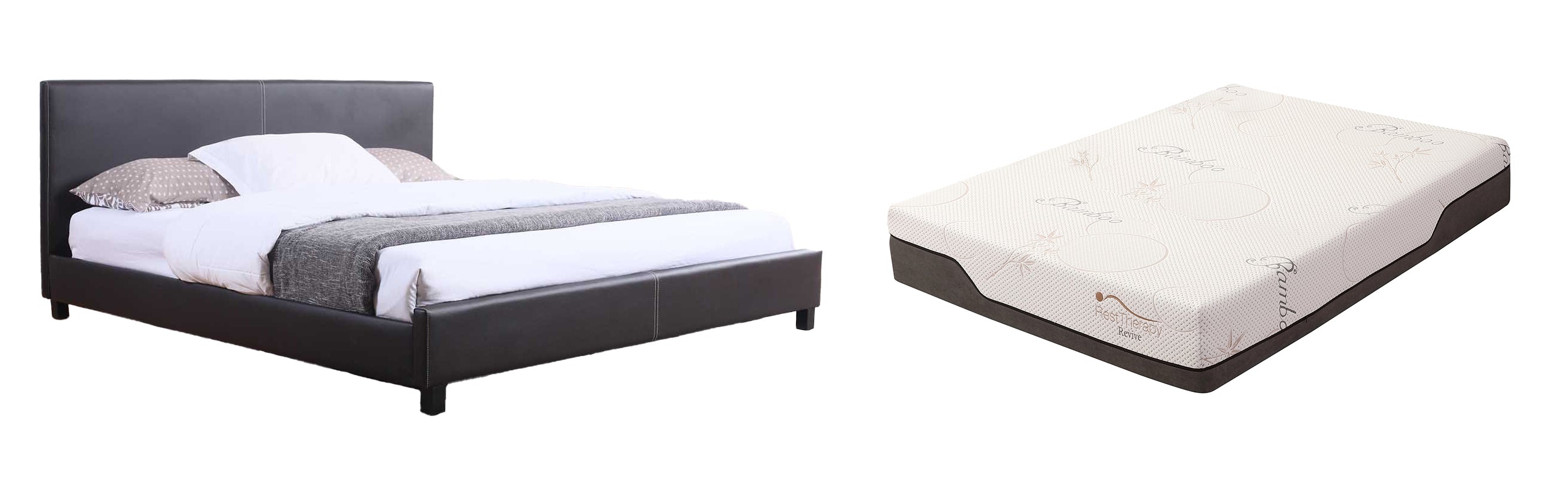 Mirabel Espresso Faux Leather Platform Bed with Mattress - Available in 3 Sizes