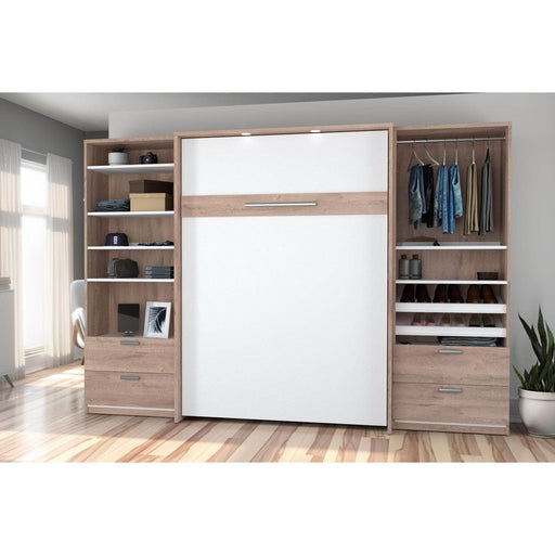 Modubox Murphy Wall Bed Cielo Full Murphy Wall Bed with 2 Closet Organizers with Drawers - Available in 2 Colours