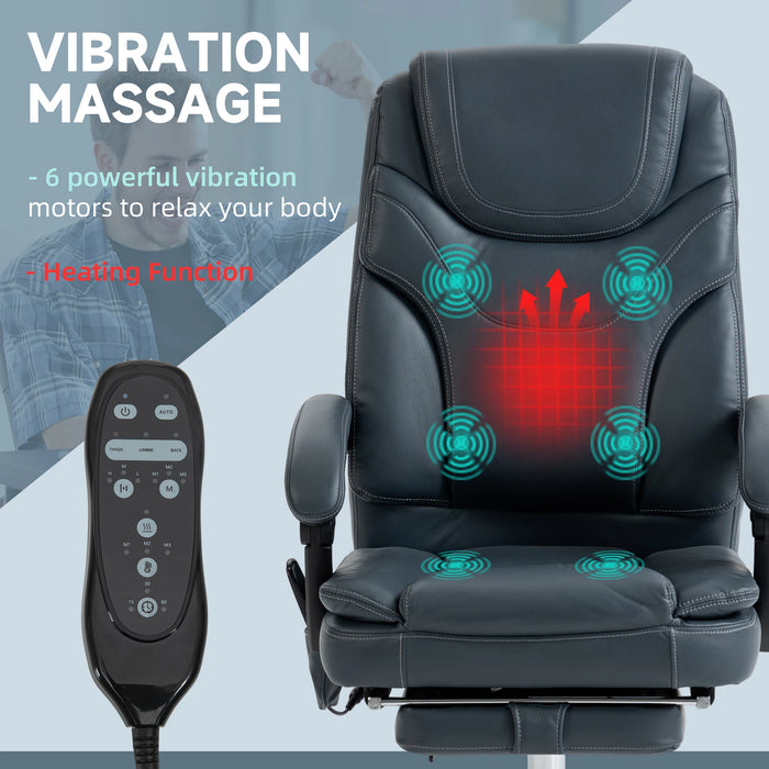 Aosom Vinsetto 6 Point Vibration Massage office Chair, Pu Leather Heated Reclining Computer Chair with Footrest in Grey