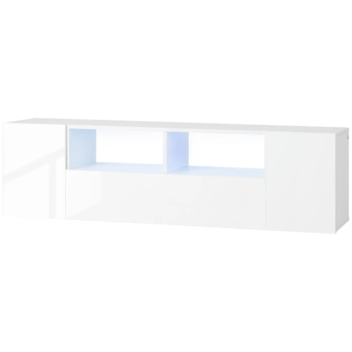 Aosom mcom Tv Stand For Tvs Up To 60", Tv Unit with Led Lights, Storage Shelves and Cupboards, 53.9" X 13.8" X 16.5", in High Gloss White