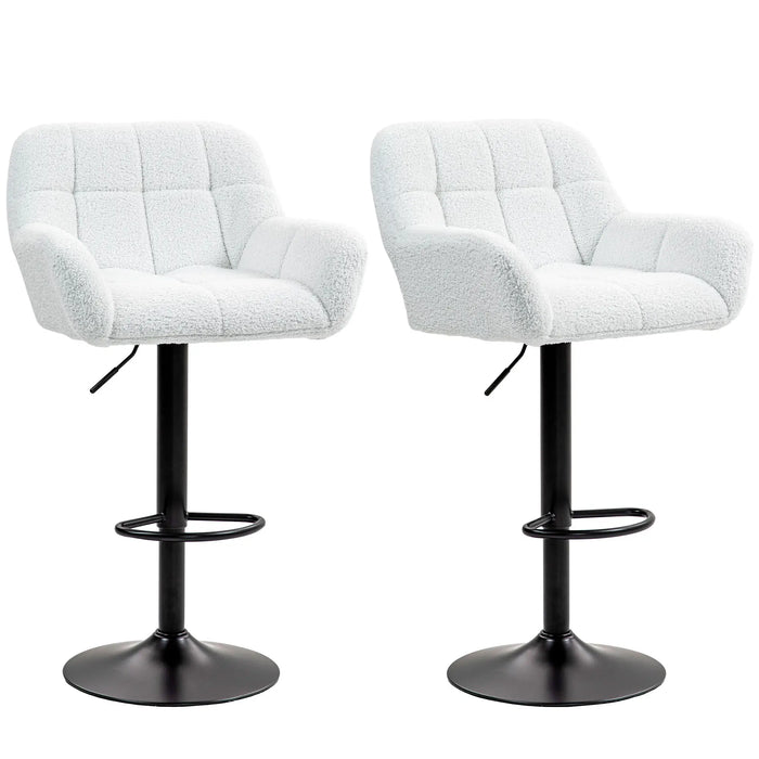 Aosom Homcom Swivel Barstools Set of 2 Adjustable Bar Stools with Footrest Armrests and Pu Leather Back For Dining Roo in Cream White