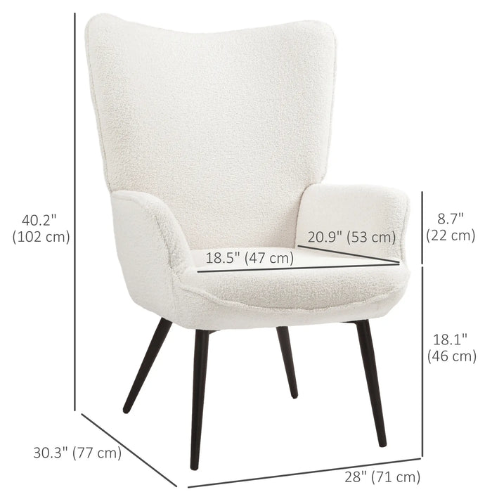 Aosom Homcom Accent Sherpa Chair, Upholstered Armchair, Fluffy Wingback Chair For Living Room, Reading Roo in Cream White, Black